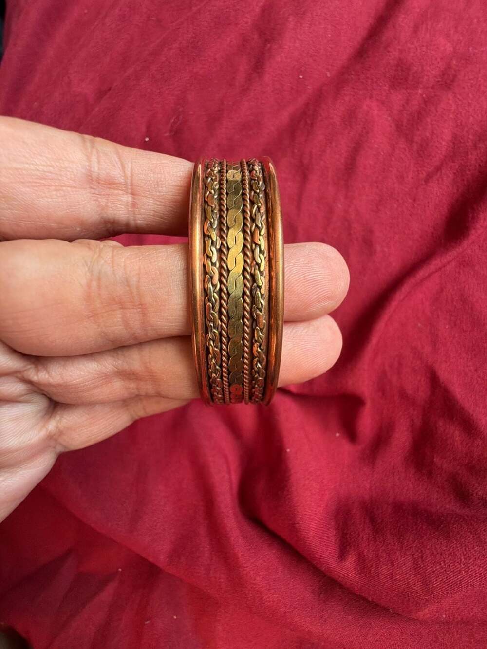 Vintage Mixed Metal Copper and Brass Braided Design Cuff Bracelet